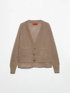 Linen-blend knitted cardigan - hazelnut brown