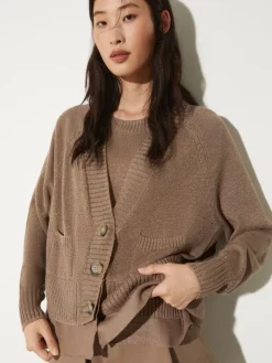 Linen-blend knitted cardigan - hazelnut brown