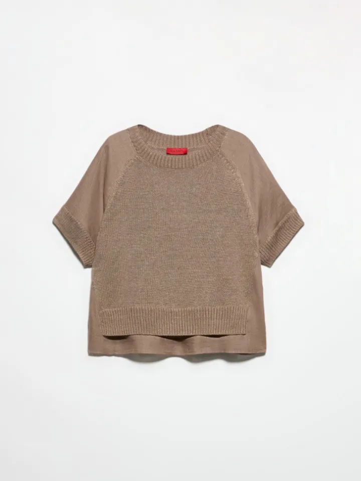 Linen-blend knitted T-shirt - hazelnut brown
