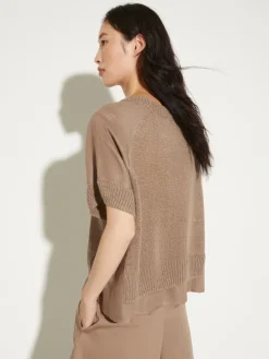 Linen-blend knitted T-shirt - hazelnut brown