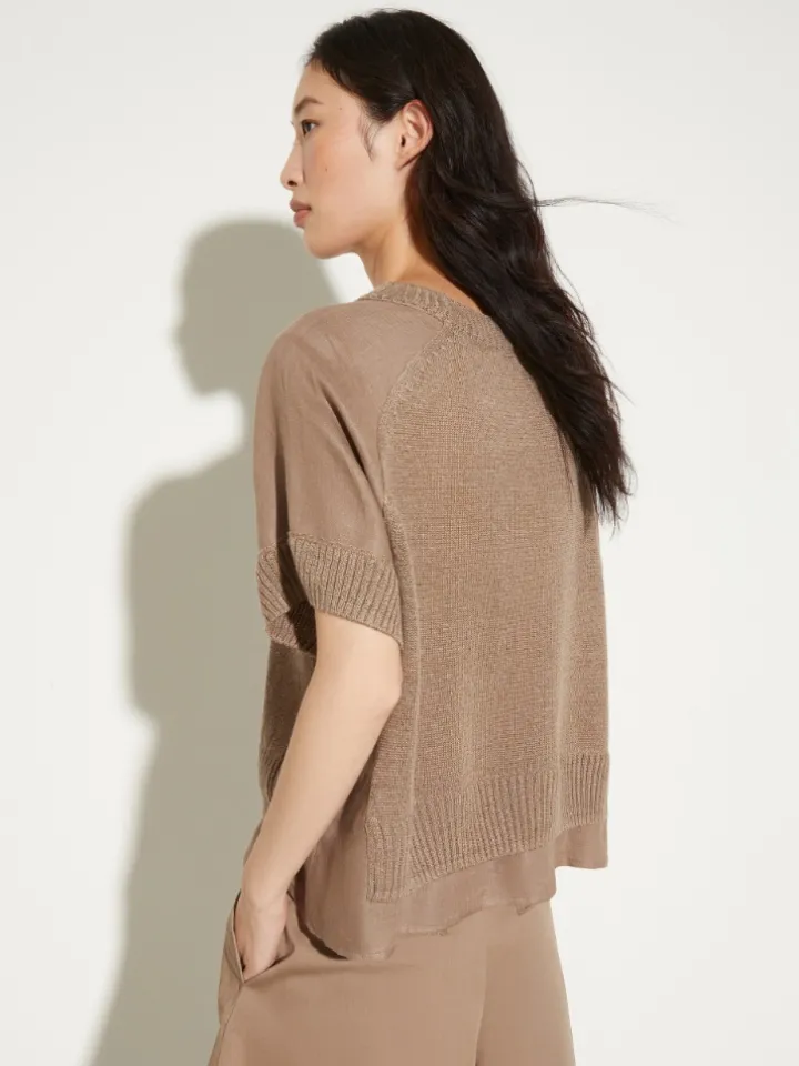 Linen-blend knitted T-shirt - hazelnut brown
