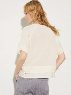 Linen-blend knitted T-shirt - milk