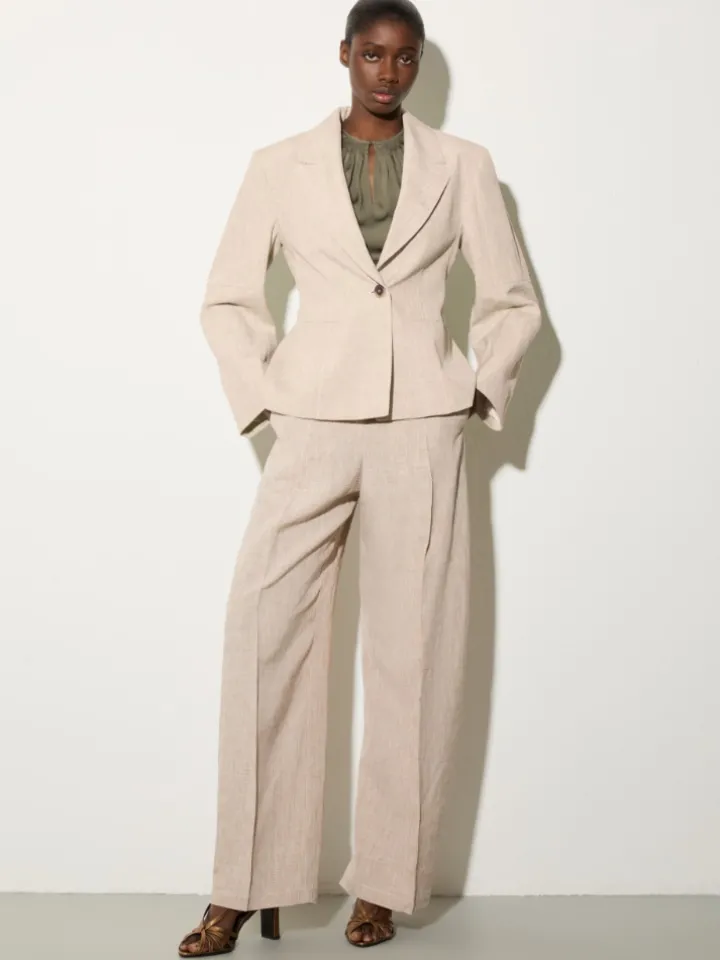Linen blend trousers - beige