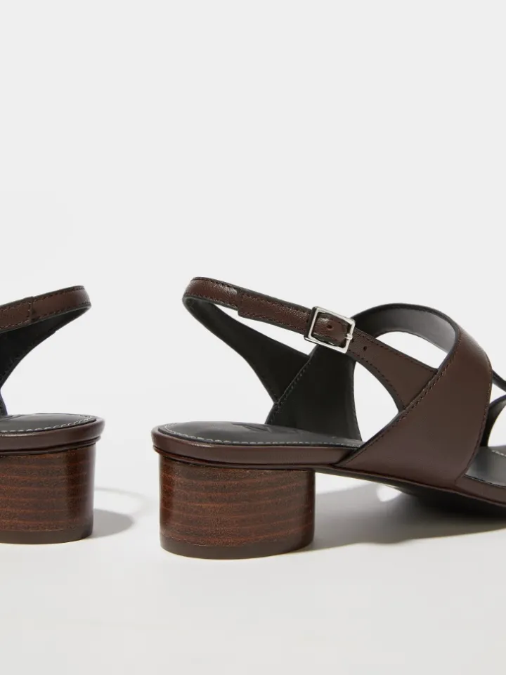 Midi-heel leather sandals - tobacco brown