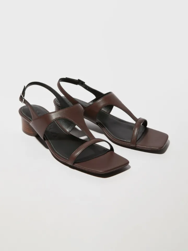 Midi-heel leather sandals - tobacco brown