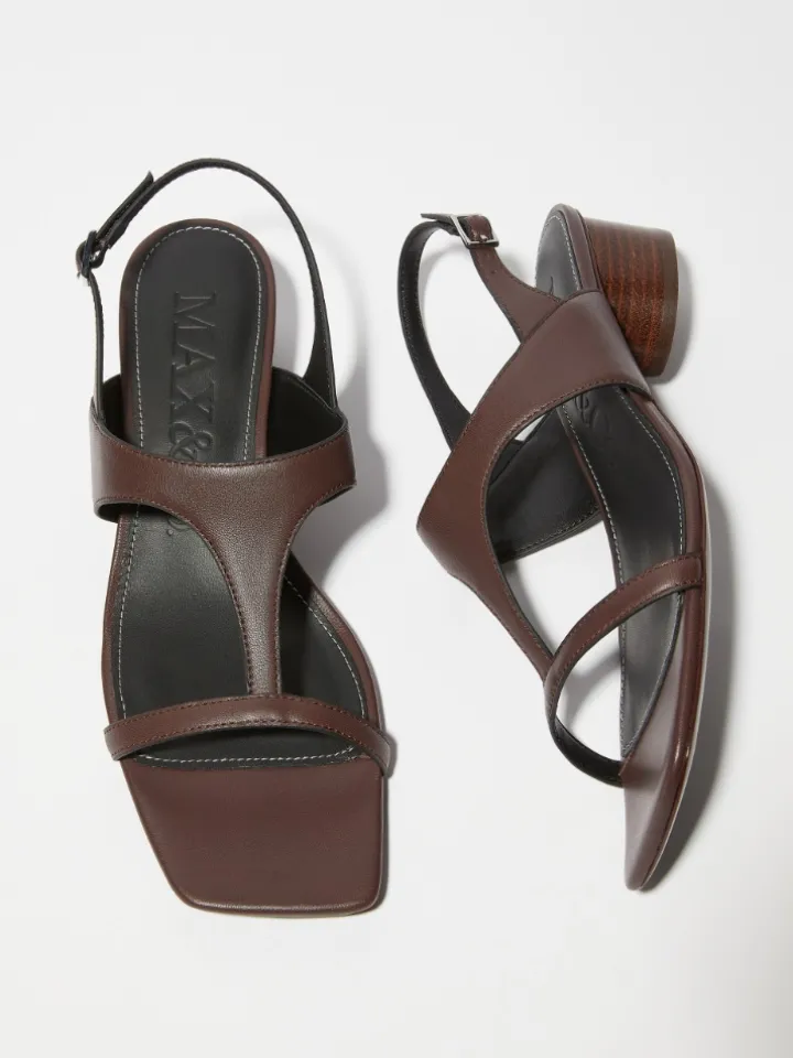 Midi-heel leather sandals - tobacco brown