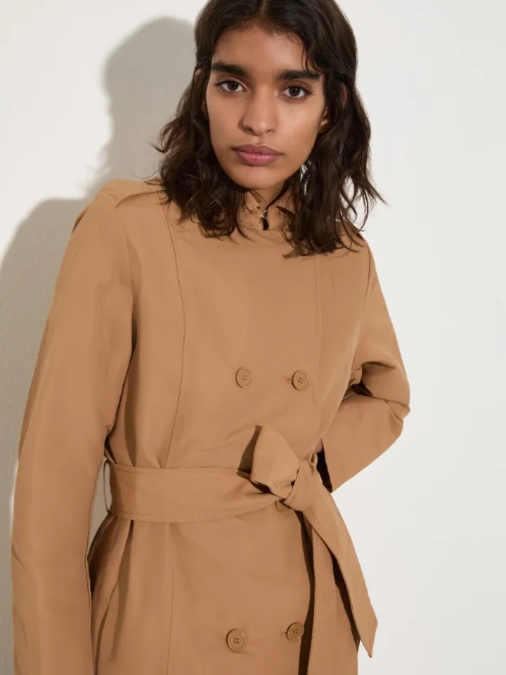 Ottoman midi trench coat - tobacco