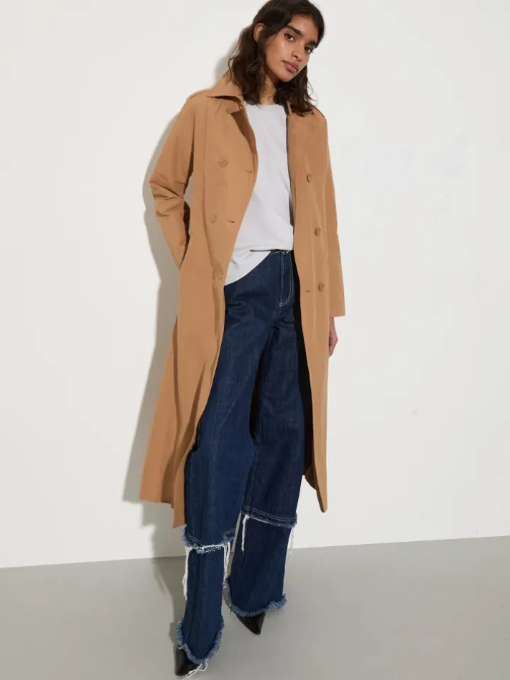 Ottoman midi trench coat - tobacco