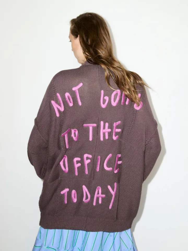 Oversized embroidered cardigan - coffee