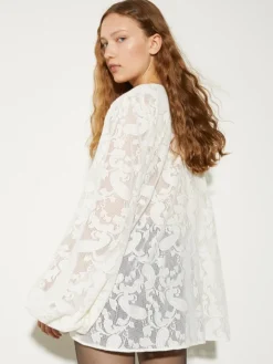 Oversized lacy jersey shirt - milk