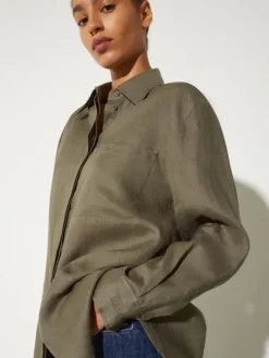 Oversized pure linen shirt - kaki