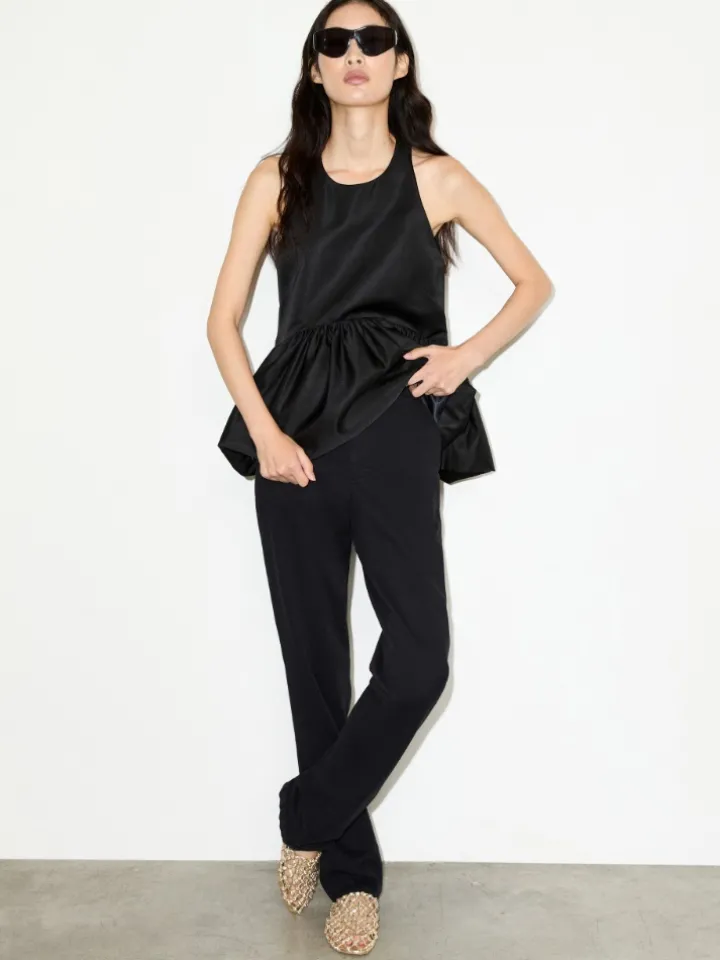 Peplum duchesse satin top - black