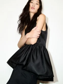 Peplum duchesse satin top - black