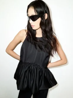 Peplum duchesse satin top - black