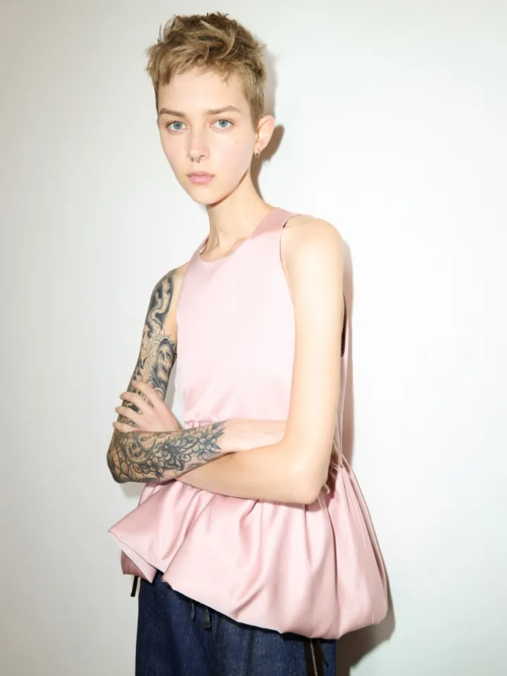 Peplum duchesse satin top - pink