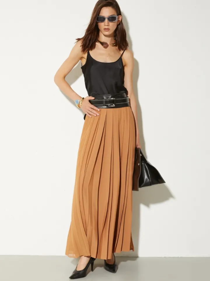 Pleated georgette maxi skirt - amber
