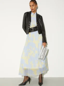 Pleated jersey halterneck dress - dust blue