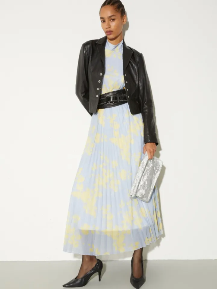 Pleated jersey halterneck dress - dust blue