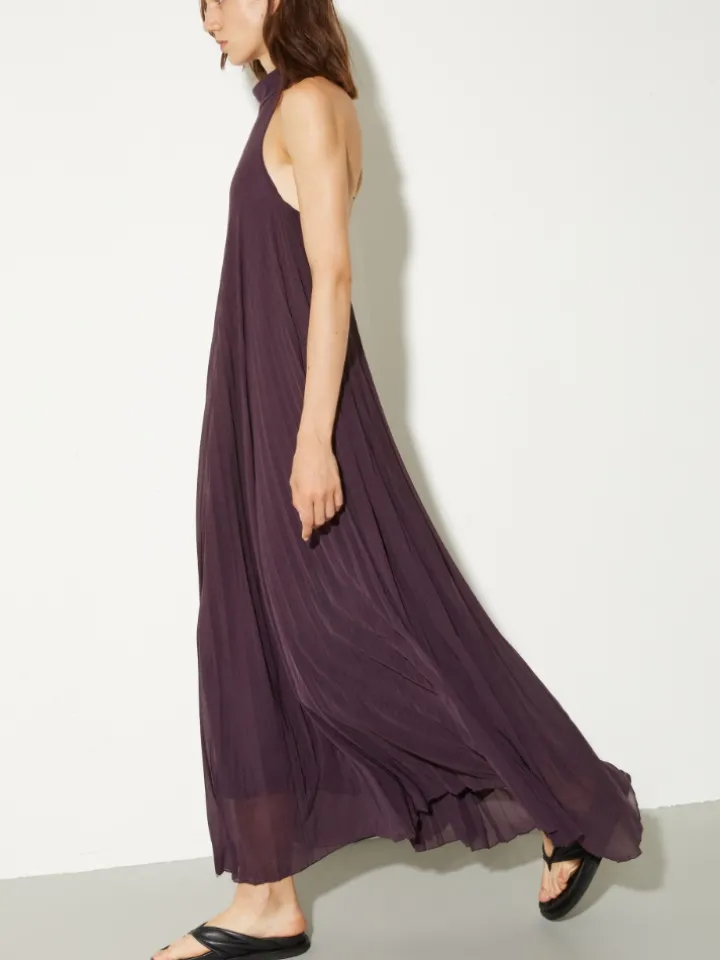 Pleated jersey halterneck dress - aubergine