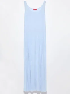 Pleated jersey long dress - light blue