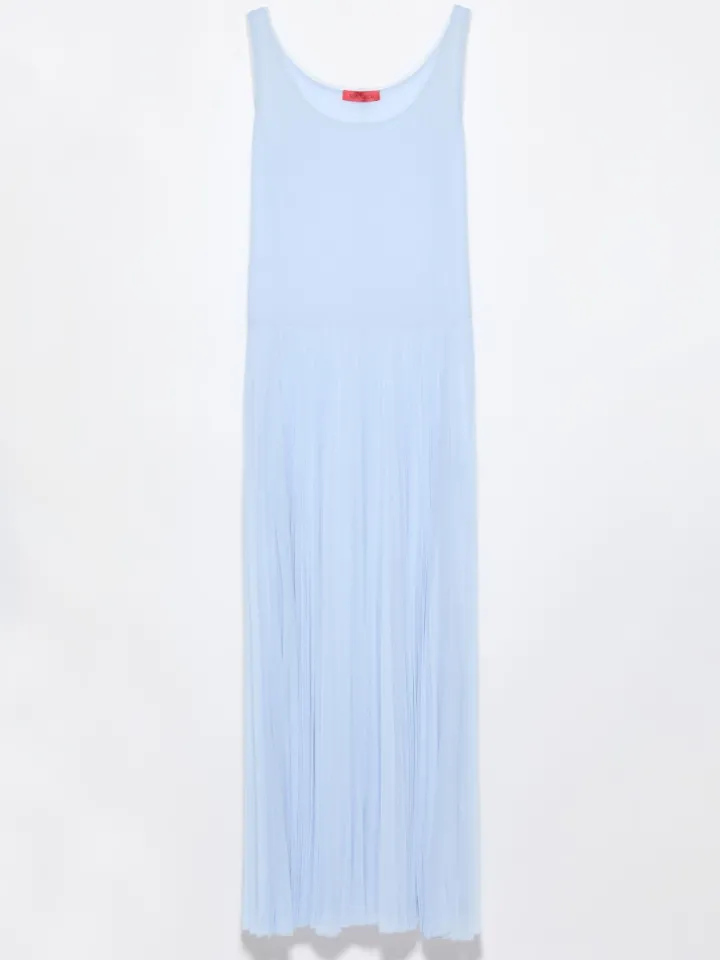 Pleated jersey long dress - light blue