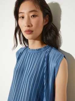 Pleated jersey top - sky blue