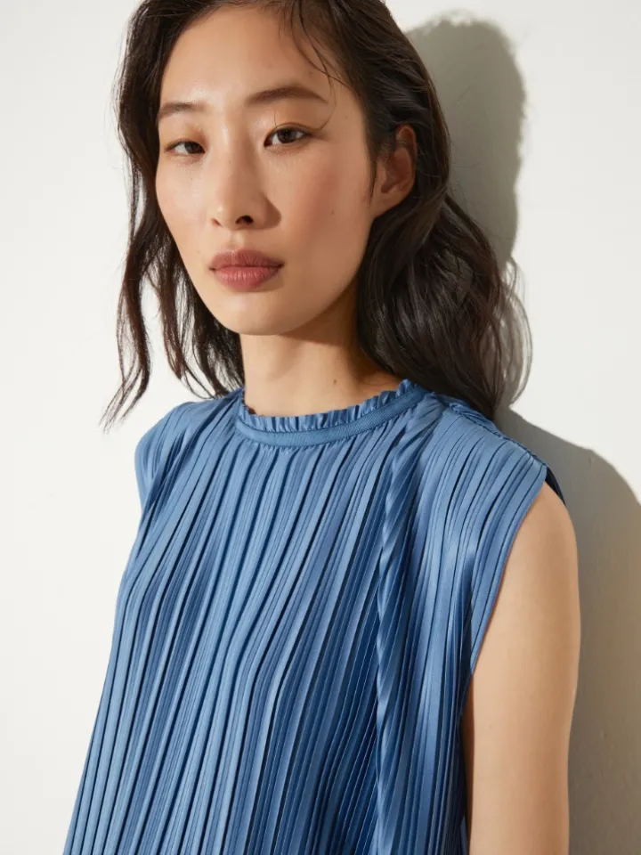 Pleated jersey top - sky blue