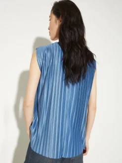 Pleated jersey top - sky blue