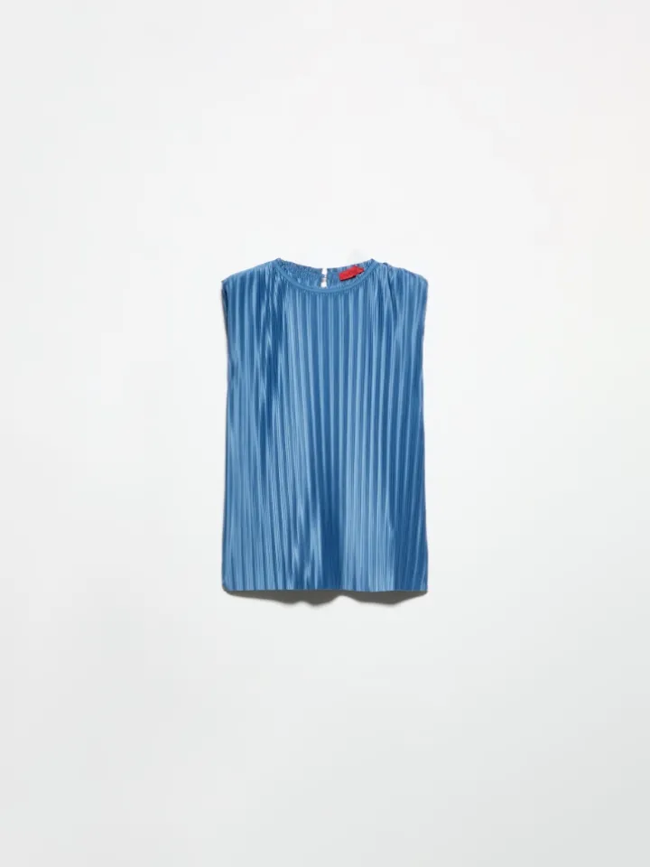 Pleated jersey top - sky blue