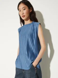 Pleated jersey top - sky blue