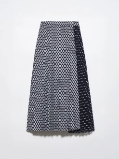 Pleated polka-dot wrap skirt - black
