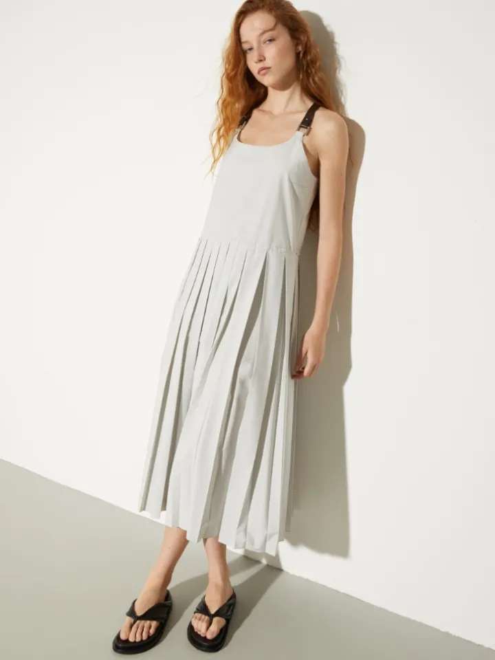 Pleated poplin midi dress - ice