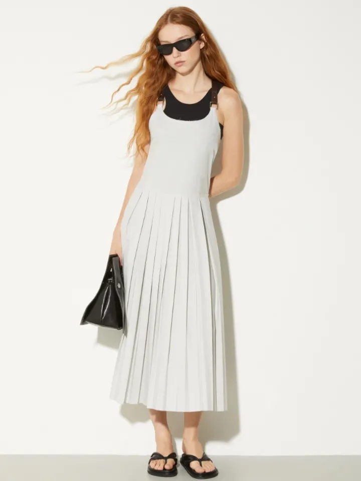 Pleated poplin midi dress - ice