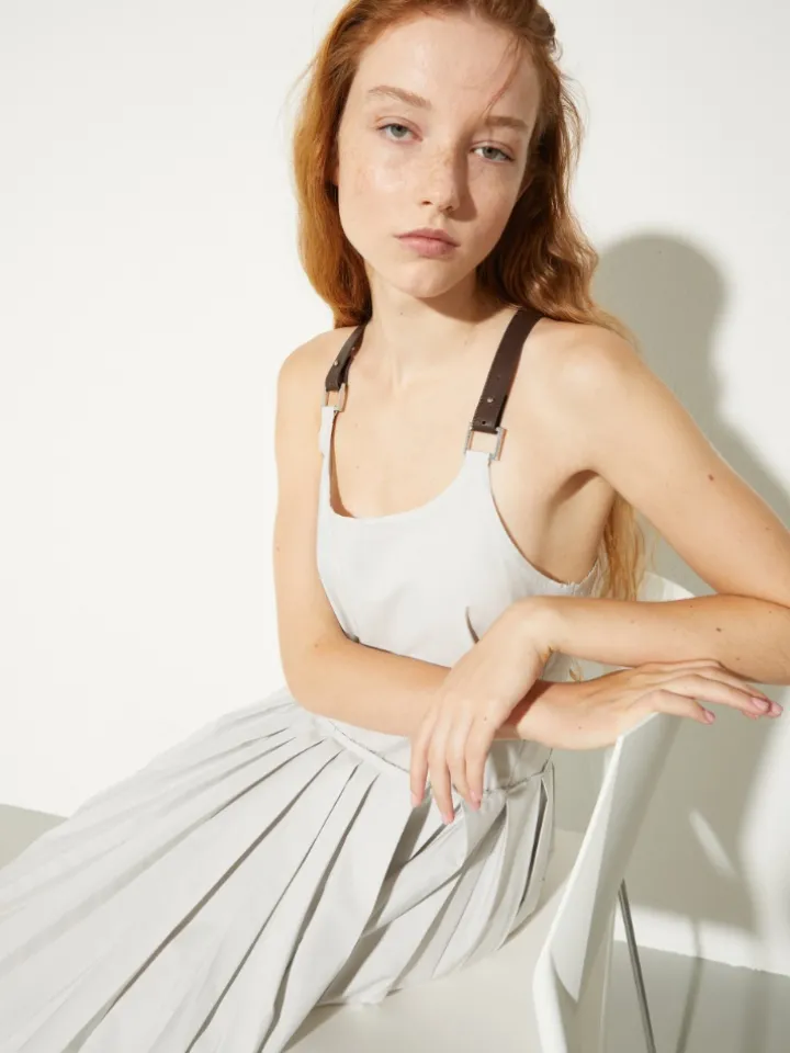 Pleated poplin midi dress - ice