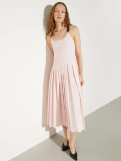 Pleated poplin midi dress - pink