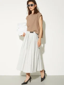Pleated poplin midi skirt - ice
