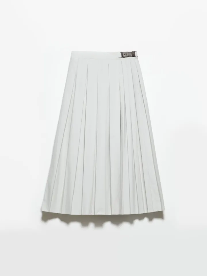 Pleated poplin midi skirt - ice
