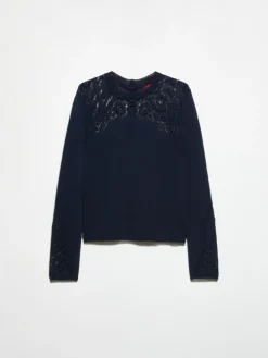 Pointelle-knit cotton jumper - navy