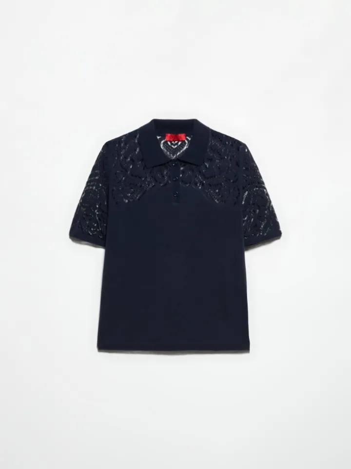 Pointelle-knit cotton polo shirt - navy