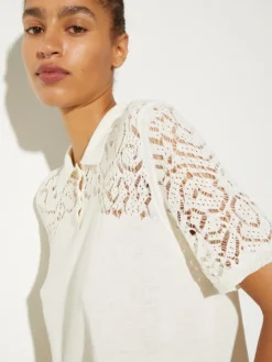 Pointelle-knit cotton polo shirt - milk