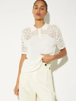 Pointelle-knit cotton polo shirt - milk
