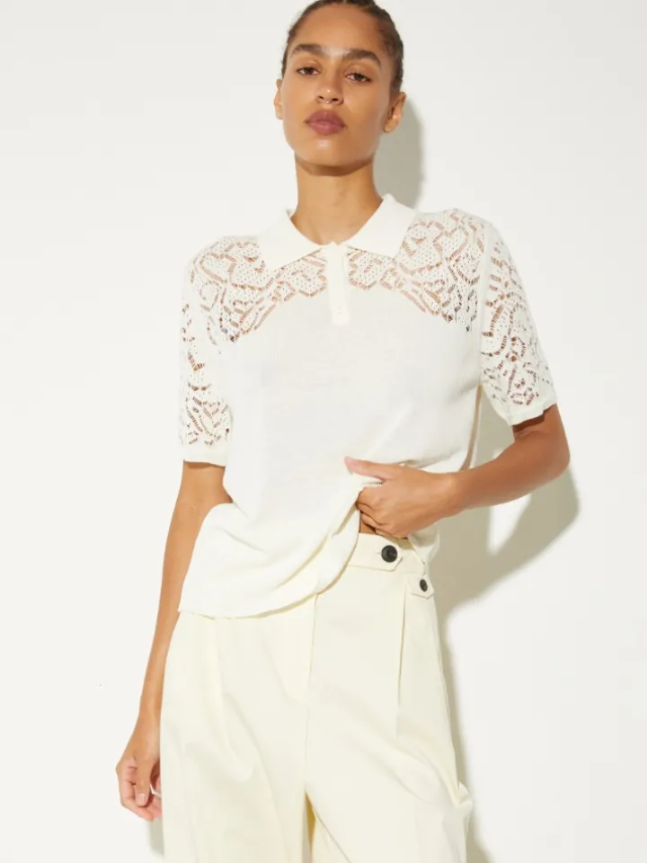 Pointelle-knit cotton polo shirt - milk
