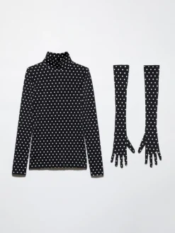 Polka-dot T-shirt with gloves - black
