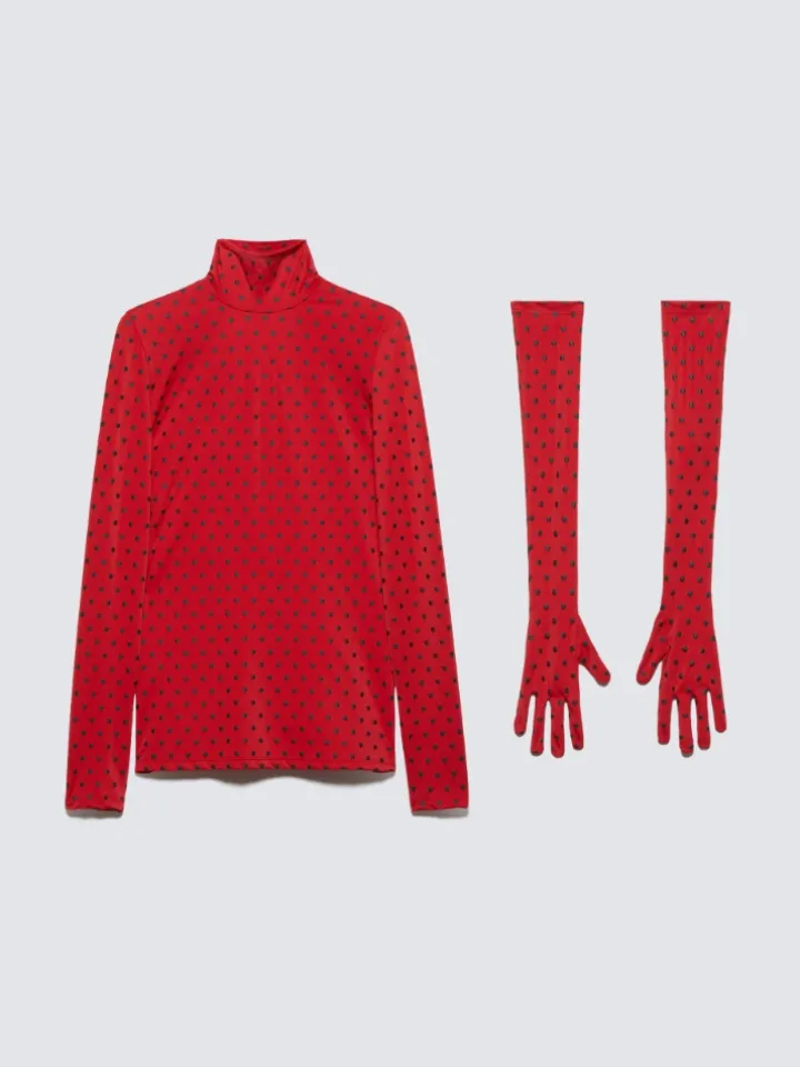Polka-dot T-shirt with gloves - red