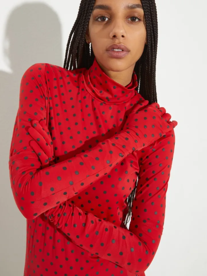 Polka-dot T-shirt with gloves - red