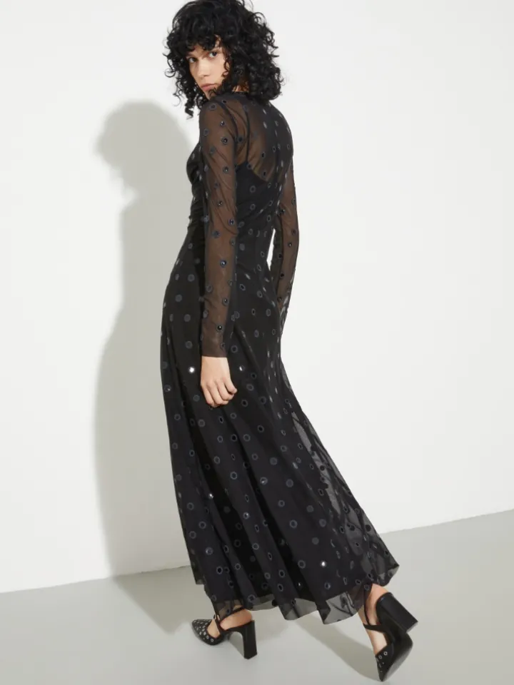 Polka-dot tulle-jersey dress - black