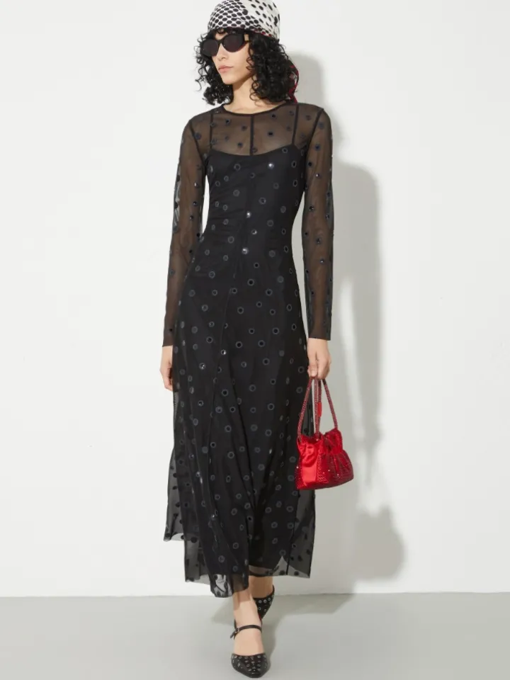 Polka-dot tulle-jersey dress - black