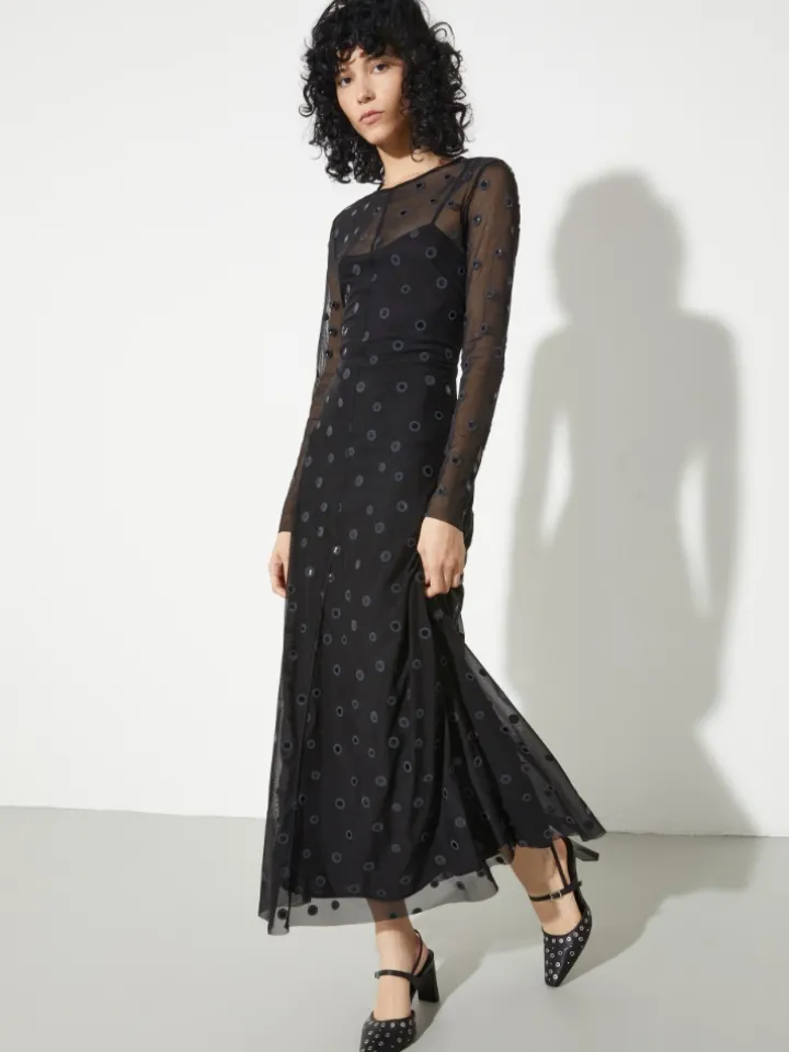 Polka-dot tulle-jersey dress - black