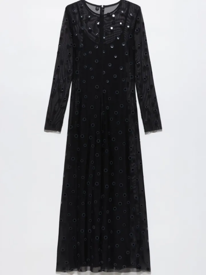 Polka-dot tulle-jersey dress - black
