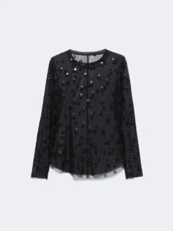 Polka-dot tulle-jersey T-shirt - black